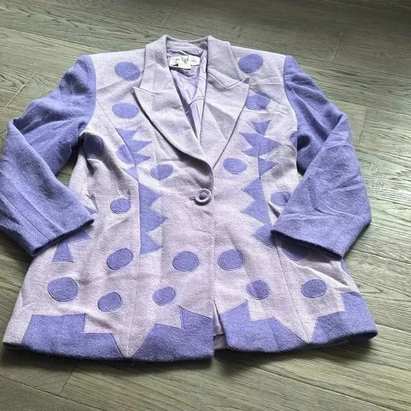 Fai Tat | Purple geometric and polka dot  vintage wool blazer - Picture 2 of 10